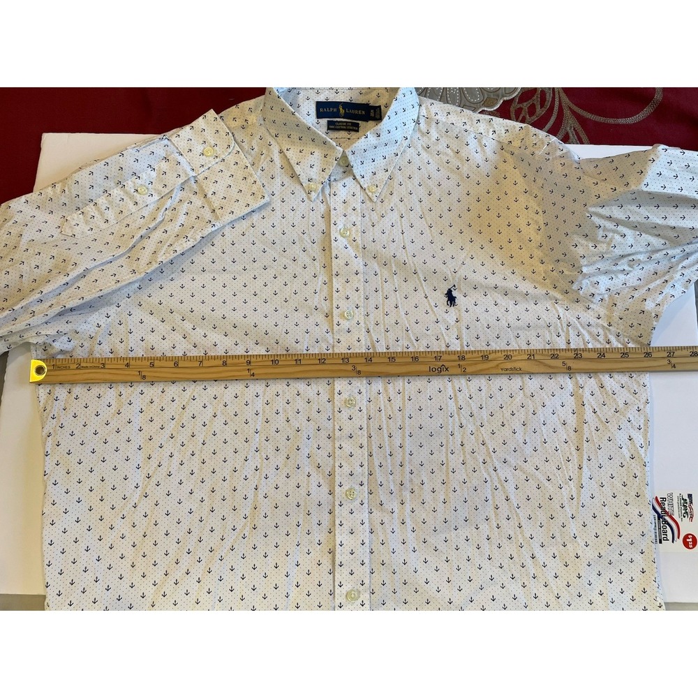 Polo Ralph Lauren‎ Button Down Shirt XL White Blue Anchor Print Classic Stretch - Picture 5 of 7